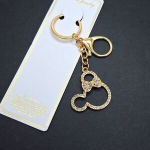 Gold iridescent Rhinestone Minnie Mouse keychain bag charm dangle accessory